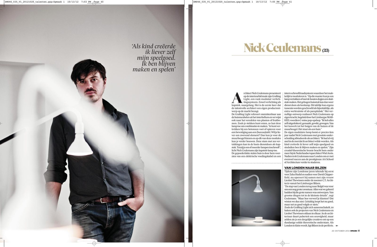 Spread uit De Morgen Magazine, 20 oktober 2012